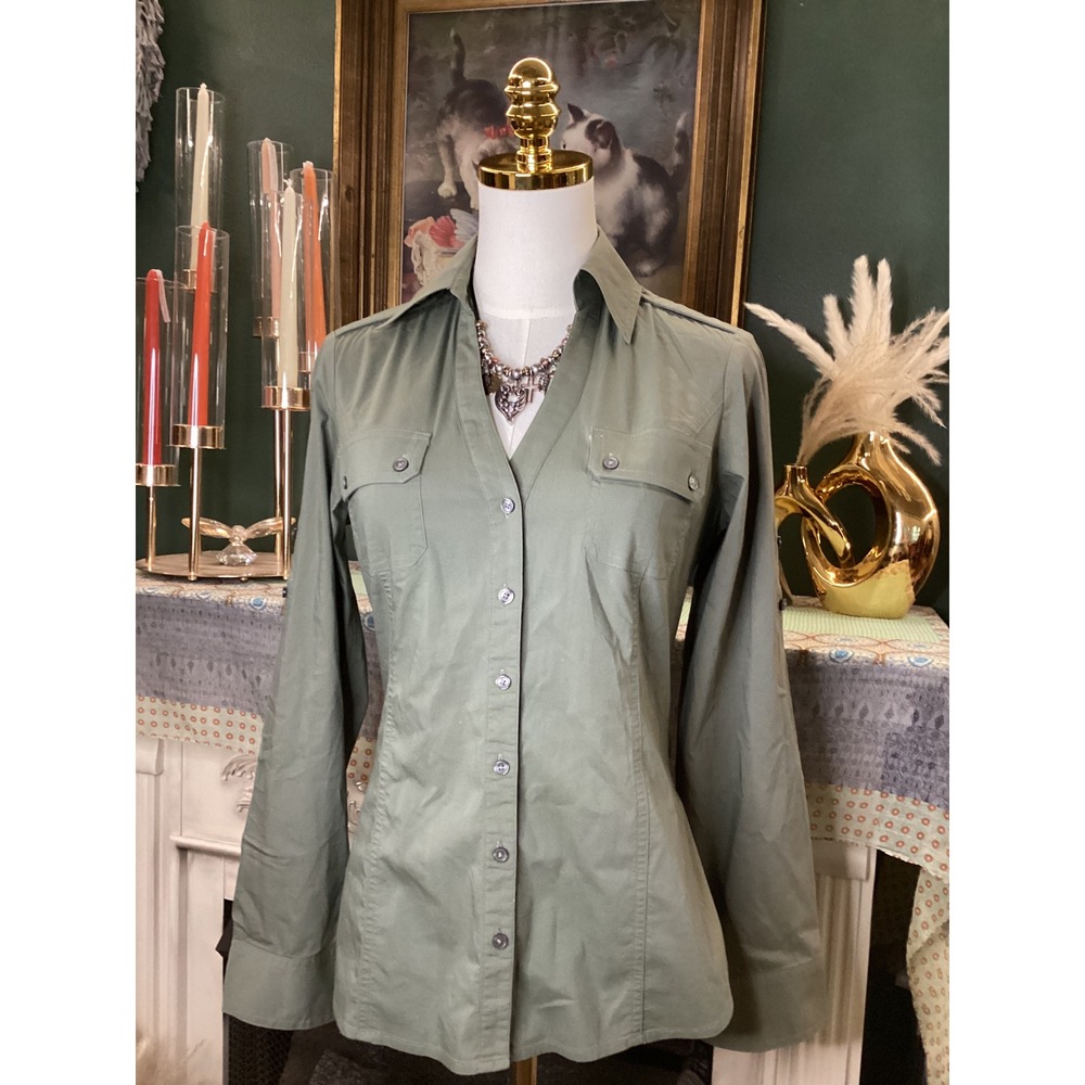 Express Design Studio Olive Green Military Safari Button Down Shirt Small
